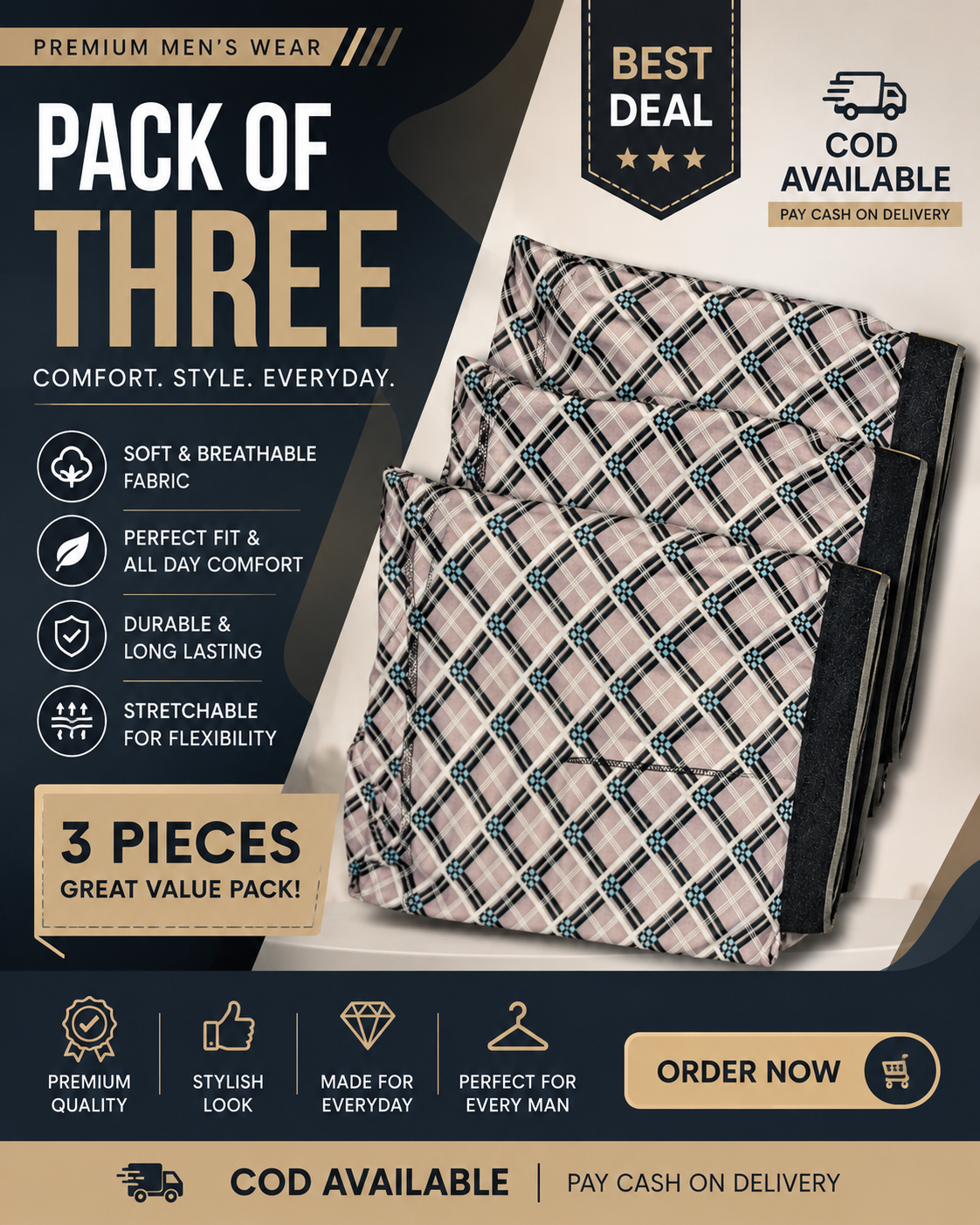 Men's Ice-Cool Premium Boxer Briefs – Pack of 3 @599 | Ultra-Soft, Breathable & All-Day Fresh (COD Available)