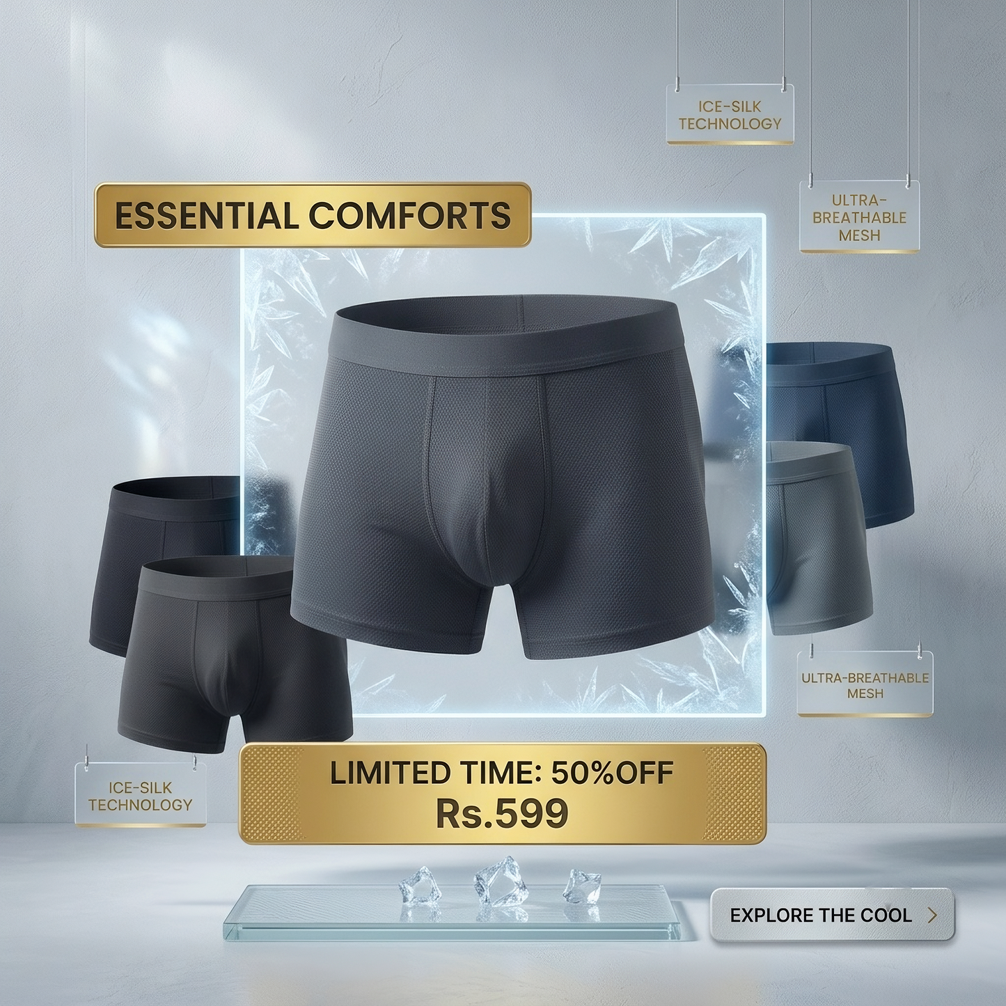 Men's Ice-Cool Premium Boxer Briefs – Pack of 3 @599 | Ultra-Soft, Breathable & All-Day Fresh (COD Available)