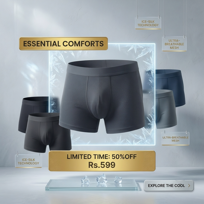 Men's Ice-Cool Premium Boxer Briefs – Pack of 3 @599 | Ultra-Soft, Breathable & All-Day Fresh (COD Available)